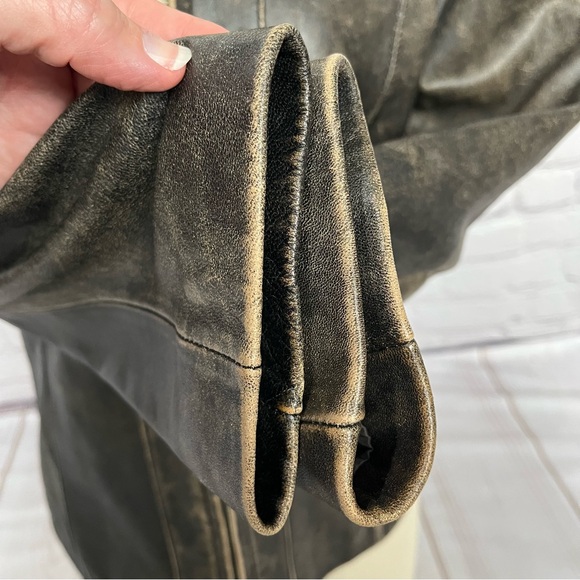 Vintage Valerie Stevens Zip Up Leather Jacket Fully Lined Distressed Brown Sz S - Picture 12 of 14